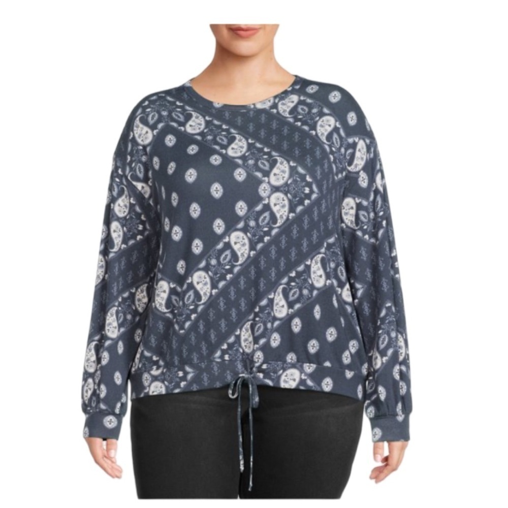 Como Blu Long Sleeve Boho Paisley Bandana Print Pullover Soft Top NWT Size 3X